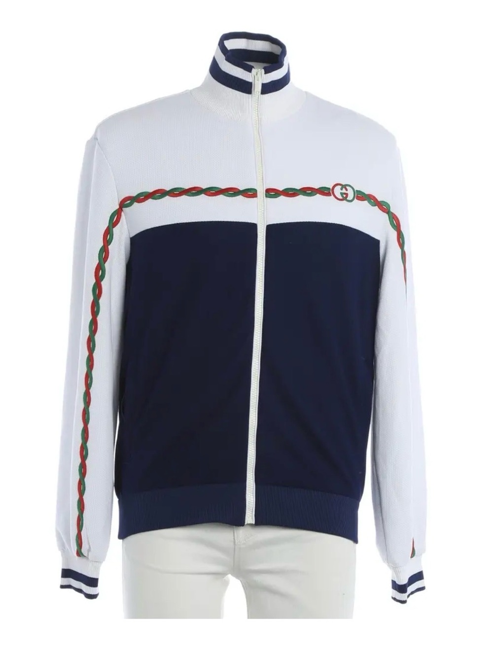 NWT Gucci White and Navy Blue Zip-Up Track Jacket